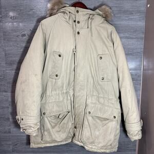 Vintage Oshkosh B’gosh Adult Parka Down Filled Winter Jacket Tan Fur Trim Large